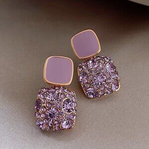 925 Sterling Purple Rhinestone Decor Stud Earrings For women